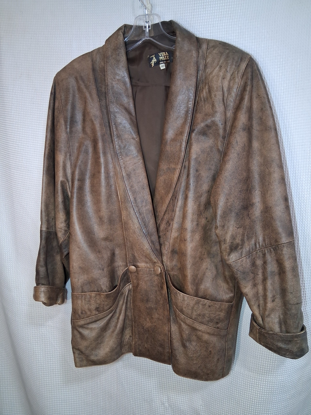 Vera Pelle Distressed Brown Leather Blazer